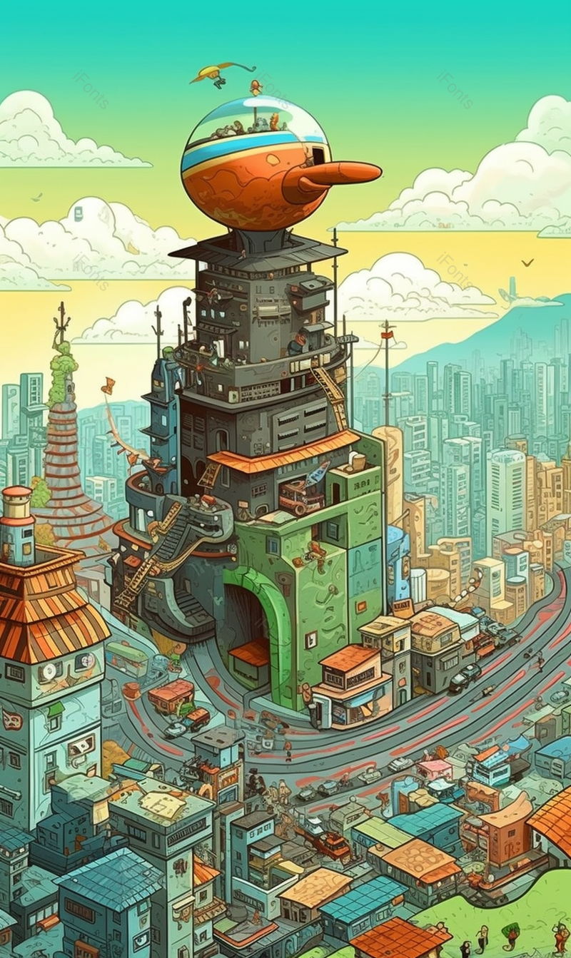 春天夏天季节未来科幻城市繁华的都市高楼房屋建筑车水马龙,插画/手绘图,插画/手绘图库,插画/手绘图下载,插画/手绘